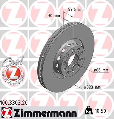 Zimmermann 100.3303.20 - Тормозной диск autospares.lv