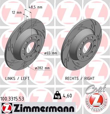 Zimmermann 100.3315.53 - Тормозной диск autospares.lv