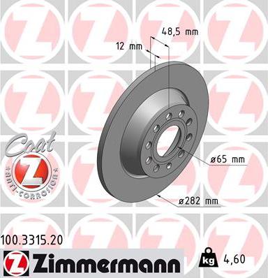 Zimmermann 100.3315.20 - Тормозной диск autospares.lv