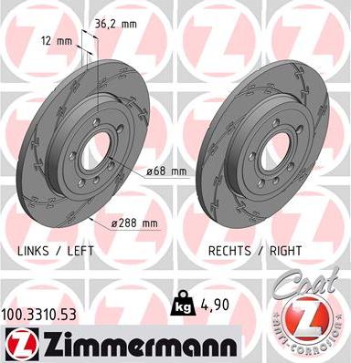 Zimmermann 100.3310.53 - Тормозной диск autospares.lv