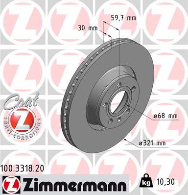Zimmermann 100.3318.20 - Тормозной диск autospares.lv