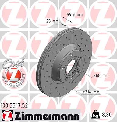 Zimmermann 100.3317.52 - Тормозной диск autospares.lv