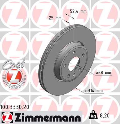 Zimmermann 100.3330.20 - Тормозной диск autospares.lv