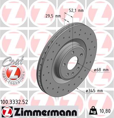 Zimmermann 100.3332.52 - Тормозной диск autospares.lv