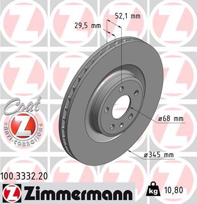 Zimmermann 100.3332.20 - Тормозной диск autospares.lv
