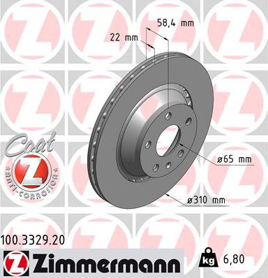 Zimmermann 100.3329.20 - Тормозной диск autospares.lv