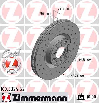 Zimmermann 100.3324.52 - Тормозной диск autospares.lv