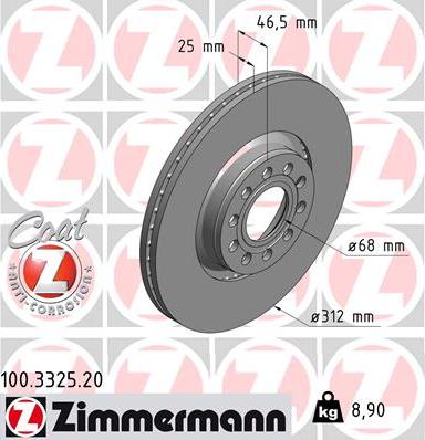 Zimmermann 100.3325.20 - Тормозной диск autospares.lv