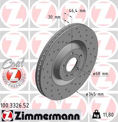 Zimmermann 100.3326.52 - Тормозной диск autospares.lv