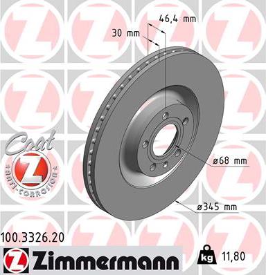 Zimmermann 100.3326.20 - Тормозной диск autospares.lv