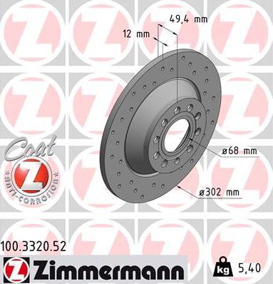 Zimmermann 100.3320.52 - Тормозной диск autospares.lv