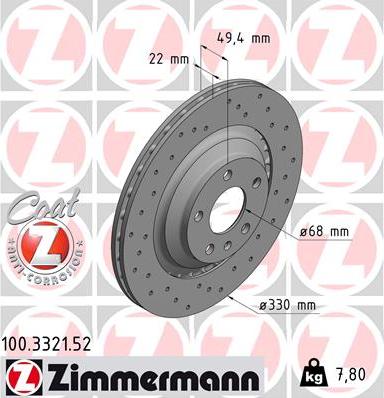 Zimmermann 100.3321.52 - Тормозной диск autospares.lv