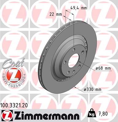 Zimmermann 100.3321.20 - Тормозной диск autospares.lv