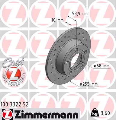 Zimmermann 100.3322.52 - Тормозной диск autospares.lv