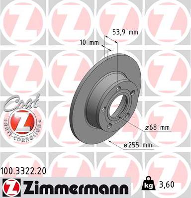 Zimmermann 100.3322.20 - Тормозной диск autospares.lv