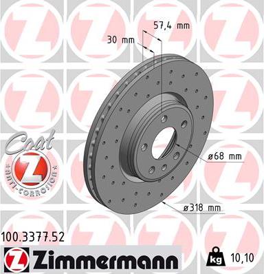 Zimmermann 100.3377.52 - Тормозной диск autospares.lv