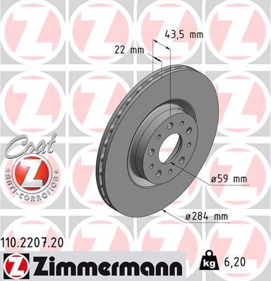 Zimmermann 110.2207.20 - Тормозной диск autospares.lv