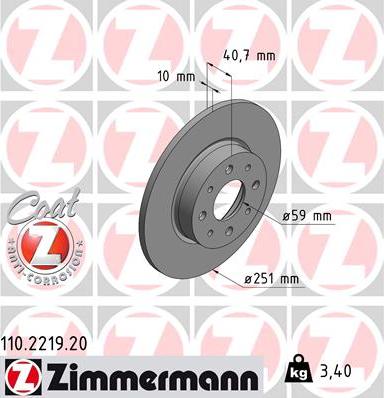 Zimmermann 110.2219.20 - Тормозной диск autospares.lv