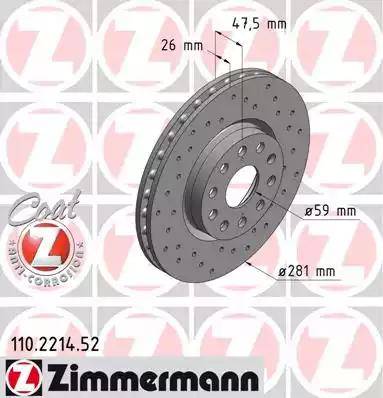 Zimmermann 110.2214.52 - Тормозной диск autospares.lv