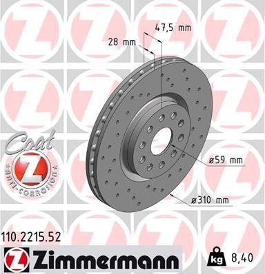 Zimmermann 110.2215.52 - Тормозной диск autospares.lv
