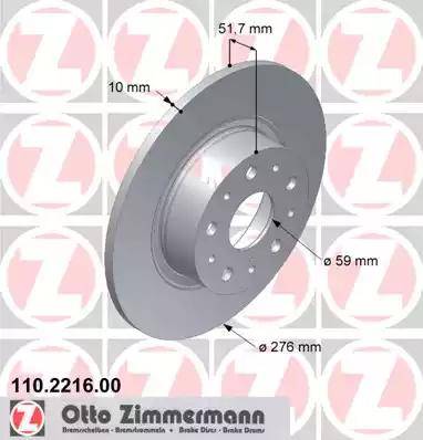 Zimmermann 110.2216.00 - Тормозной диск autospares.lv