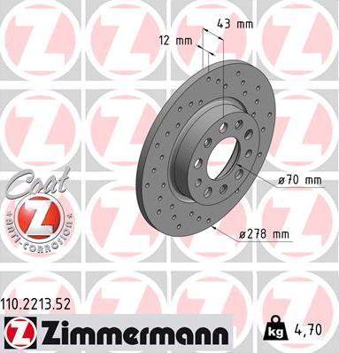 Zimmermann 110.2213.52 - Тормозной диск autospares.lv