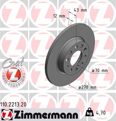 Zimmermann 110.2213.20 - Тормозной диск autospares.lv