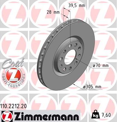 Zimmermann 110.2212.20 - Тормозной диск autospares.lv