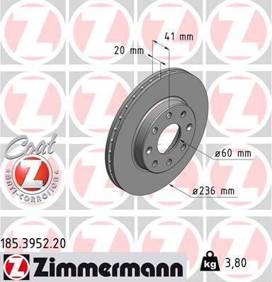 Zimmermann 185.3952.20 - Тормозной диск autospares.lv
