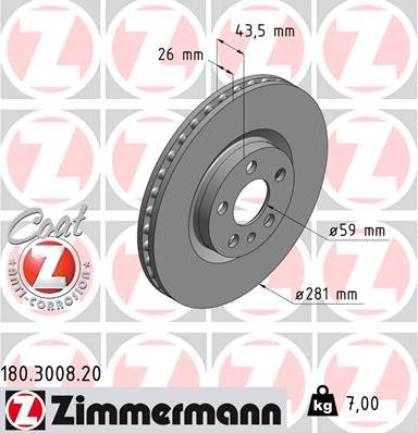 Zimmermann 180.3008.20 - Тормозной диск autospares.lv