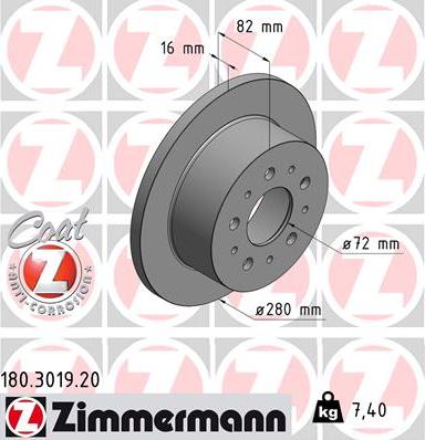 Zimmermann 180.3019.20 - Тормозной диск autospares.lv