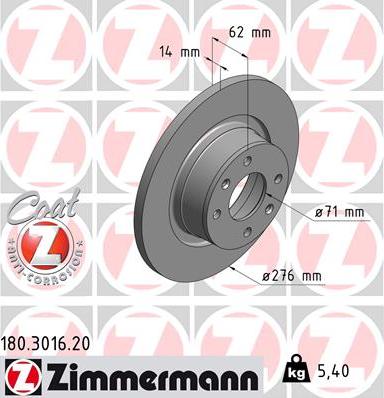 Zimmermann 180.3016.20 - Тормозной диск autospares.lv