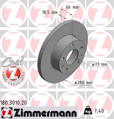 Zimmermann 180.3010.20 - Тормозной диск autospares.lv