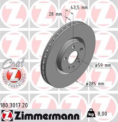 Zimmermann 180.3017.20 - Тормозной диск autospares.lv