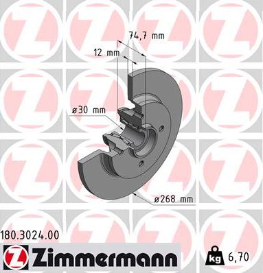 Zimmermann 180.3024.00 - Тормозной диск autospares.lv
