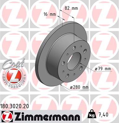 Zimmermann 180.3020.20 - Тормозной диск autospares.lv