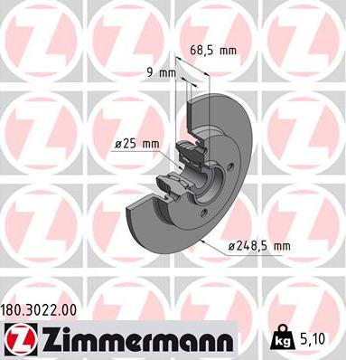 Zimmermann 180.3022.00 - Тормозной диск autospares.lv