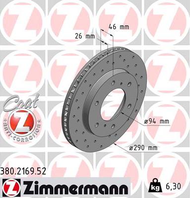 Zimmermann 380.2169.52 - Тормозной диск autospares.lv