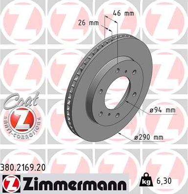 Zimmermann 380.2169.20 - Тормозной диск autospares.lv