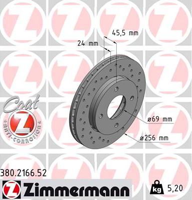 Zimmermann 380.2166.52 - Тормозной диск autospares.lv