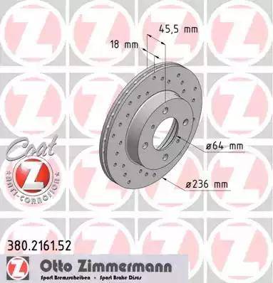 Zimmermann 380.2161.52 - Тормозной диск autospares.lv