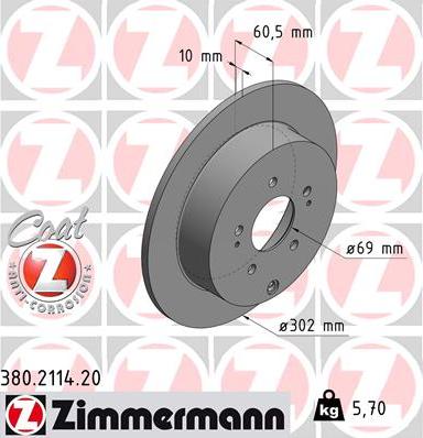 Zimmermann 380.2114.20 - Тормозной диск autospares.lv