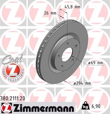 Zimmermann 380.2111.20 - Тормозной диск autospares.lv