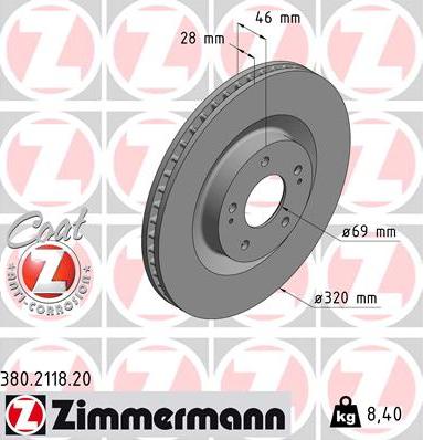 Zimmermann 380.2118.20 - Тормозной диск autospares.lv