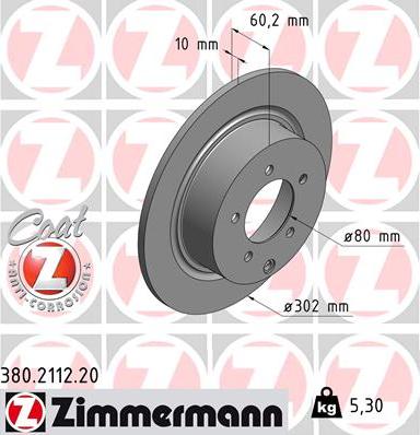 Zimmermann 380.2112.20 - Тормозной диск autospares.lv