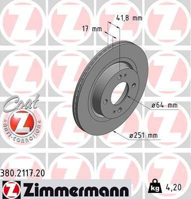 Zimmermann 380.2117.20 - Тормозной диск autospares.lv