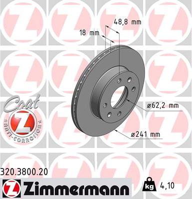 Zimmermann 320.3800.20 - Тормозной диск autospares.lv