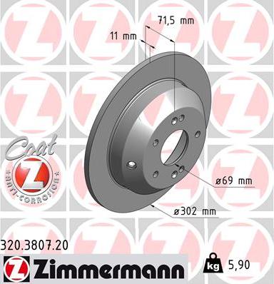 Zimmermann 320.3807.20 - Тормозной диск autospares.lv