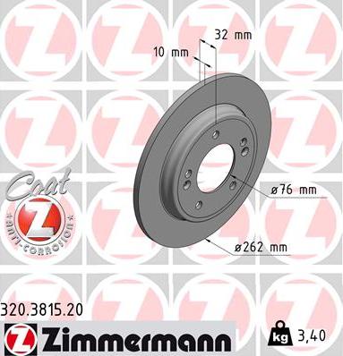 Zimmermann 320.3815.20 - Тормозной диск autospares.lv