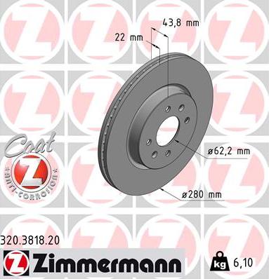 Zimmermann 320.3818.20 - Тормозной диск autospares.lv